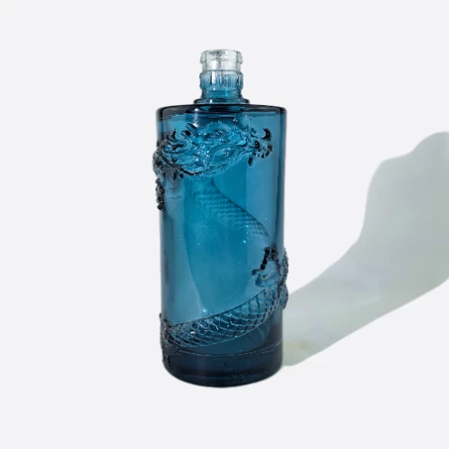 500ml Blue Embossed Dragon Glass Bottle - Liquor Bottles For Sale