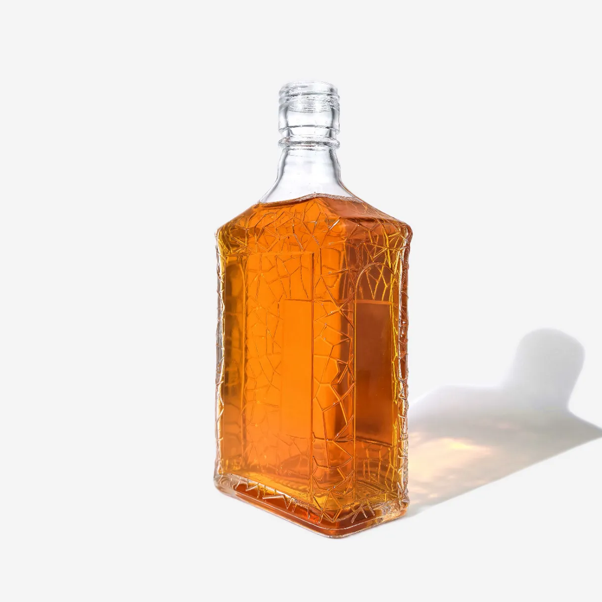 500ml Square Embossed Glass Bottle - Premium Spirits Design