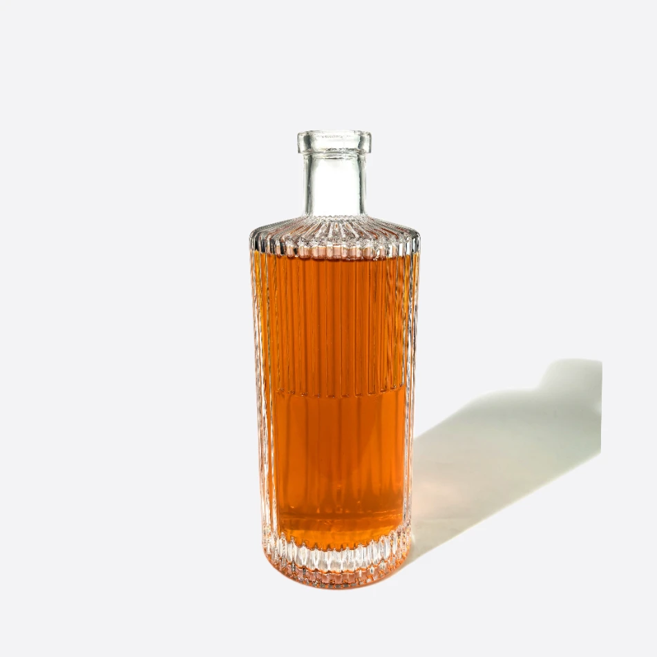 700ml Round Glass Bottle with Vertical Stripes - Premium Spirits Design